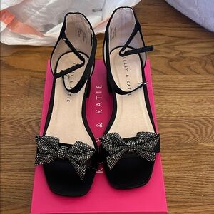 Girls Black Heels with Bow Accent